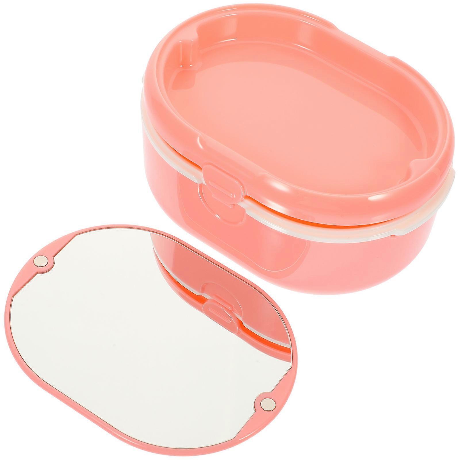 Pink ABS Denture Box for Orthodontic Retainers Storage Use Compact and Dustproof 2.5x2.5x3.5 Inches