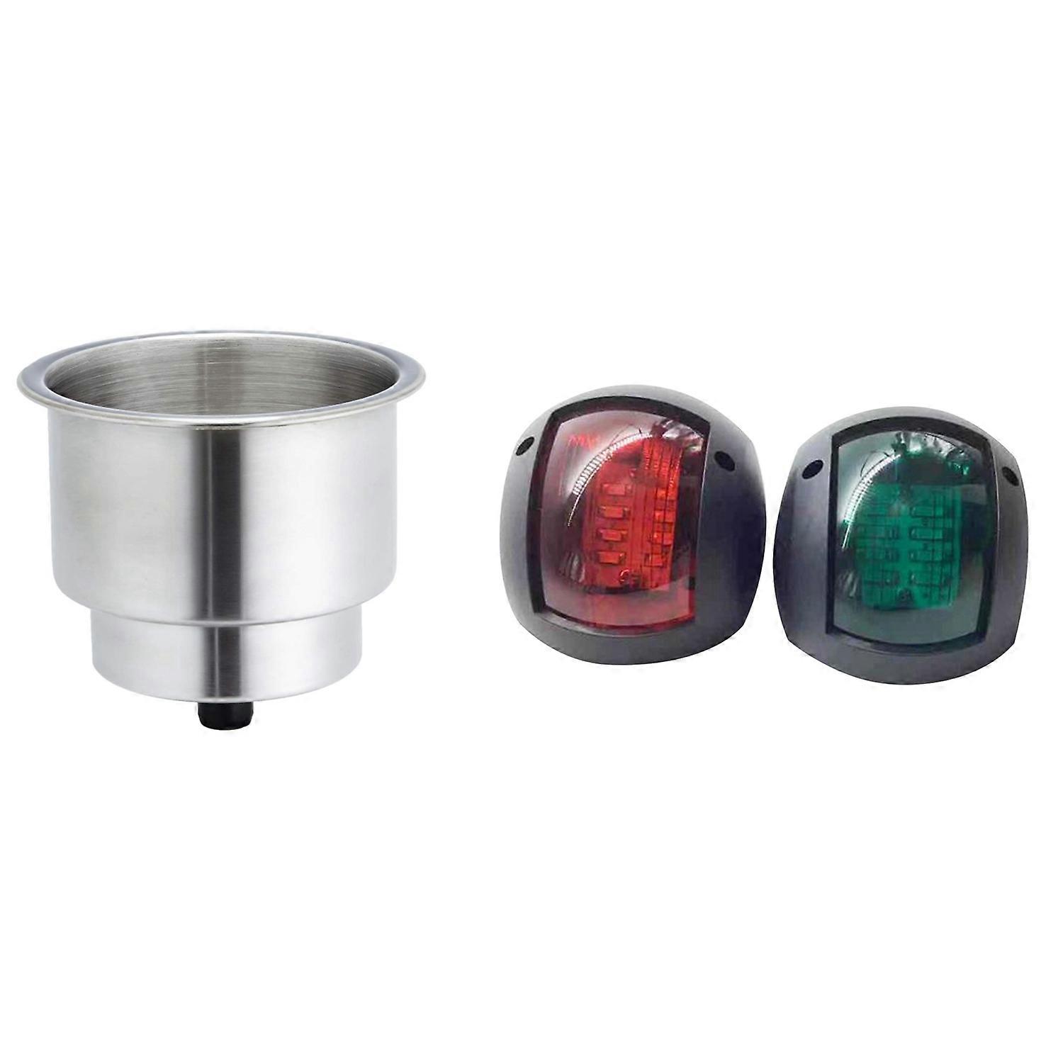 Cup Drink Holder Brushed with Drain Marine Boat Rv with 2Pcs 12V Marine Yacht Lights LED Bow Side Li