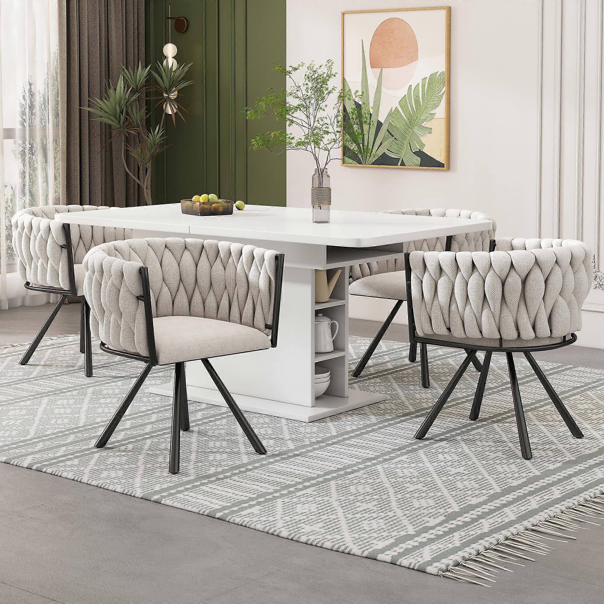 Cadeira de Sofá Giratória de Quatro Peças Kashemano, Almofada Branca, Quatro Pernas de Apoio Pretas