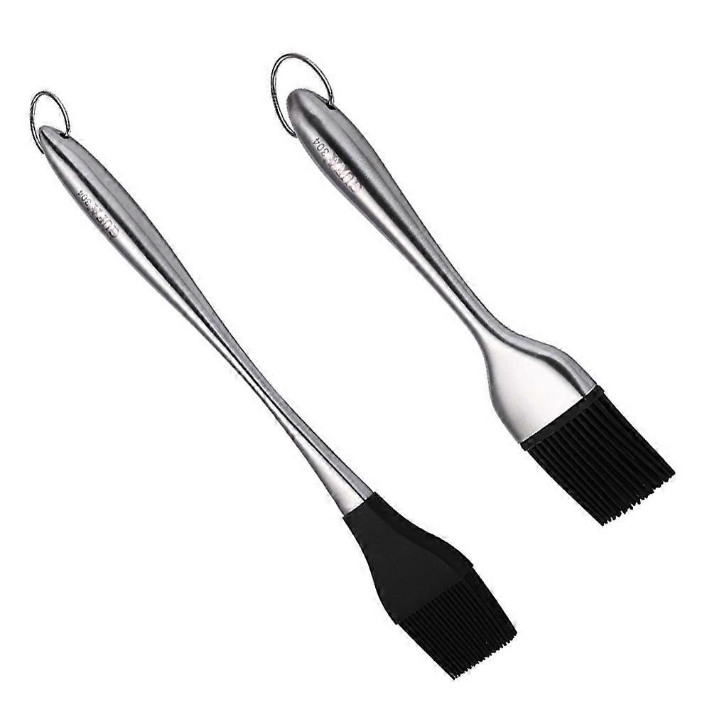 Stainless Steel Handle BBQ Oil Brush for Home Use Silver 2pcs 7.87 Inches