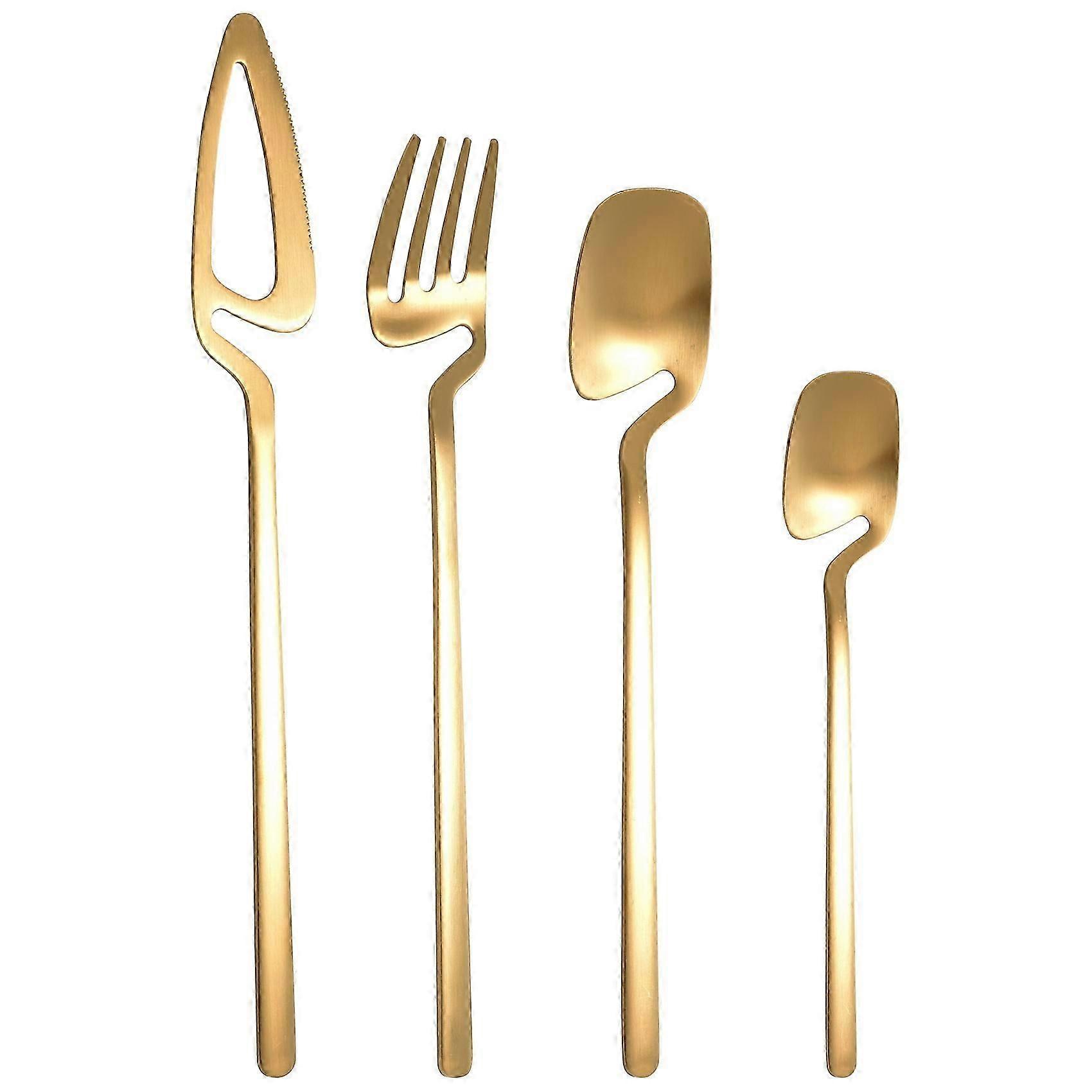 Matte Cutlery Set,Stainless Steel Dinner Tableware,Flatware Set,Knife Fork Spoon Dinnerware Set Party Set(Gold,4 PCS)