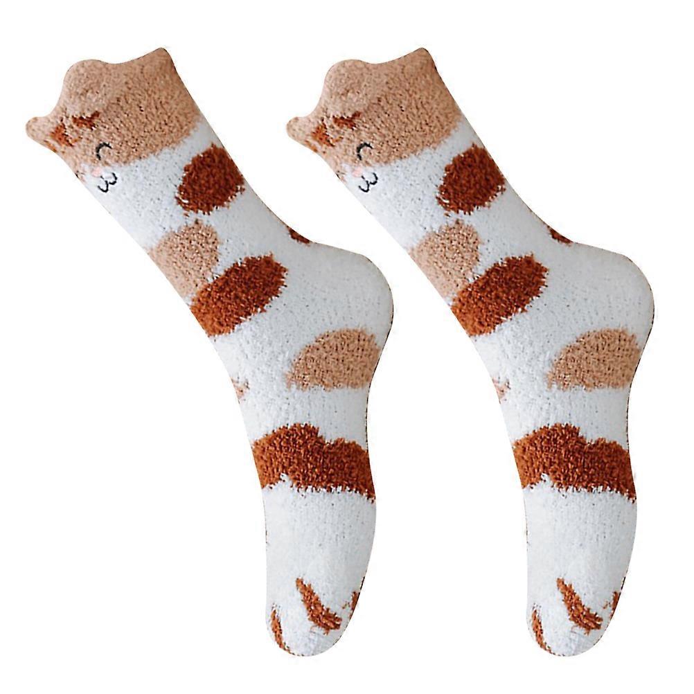 Warm Coral Fleece Socks For Women In Khaki Color Suitable For Cold Pair With