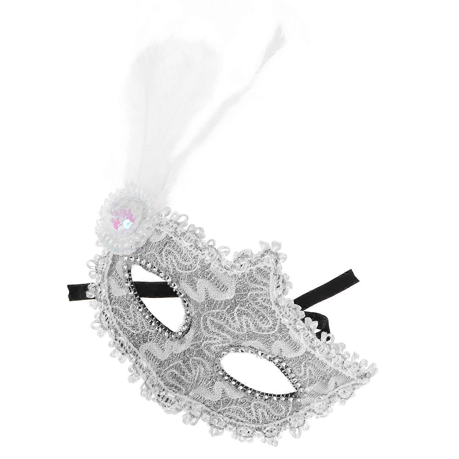 Unique Lace Masquerade Mask Designed For Adults Attending Halloween And Mardi Gras Festivities In White Color With Adjustable Strap 1Set