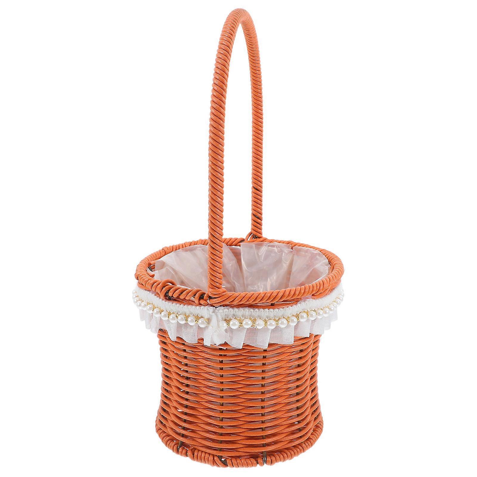 Handwoven Rattan Plant Basket with Handle – Multipurpose Flower Basket for Home Decor, Gardening, Weddings & Storage – Chic Elegant Design for