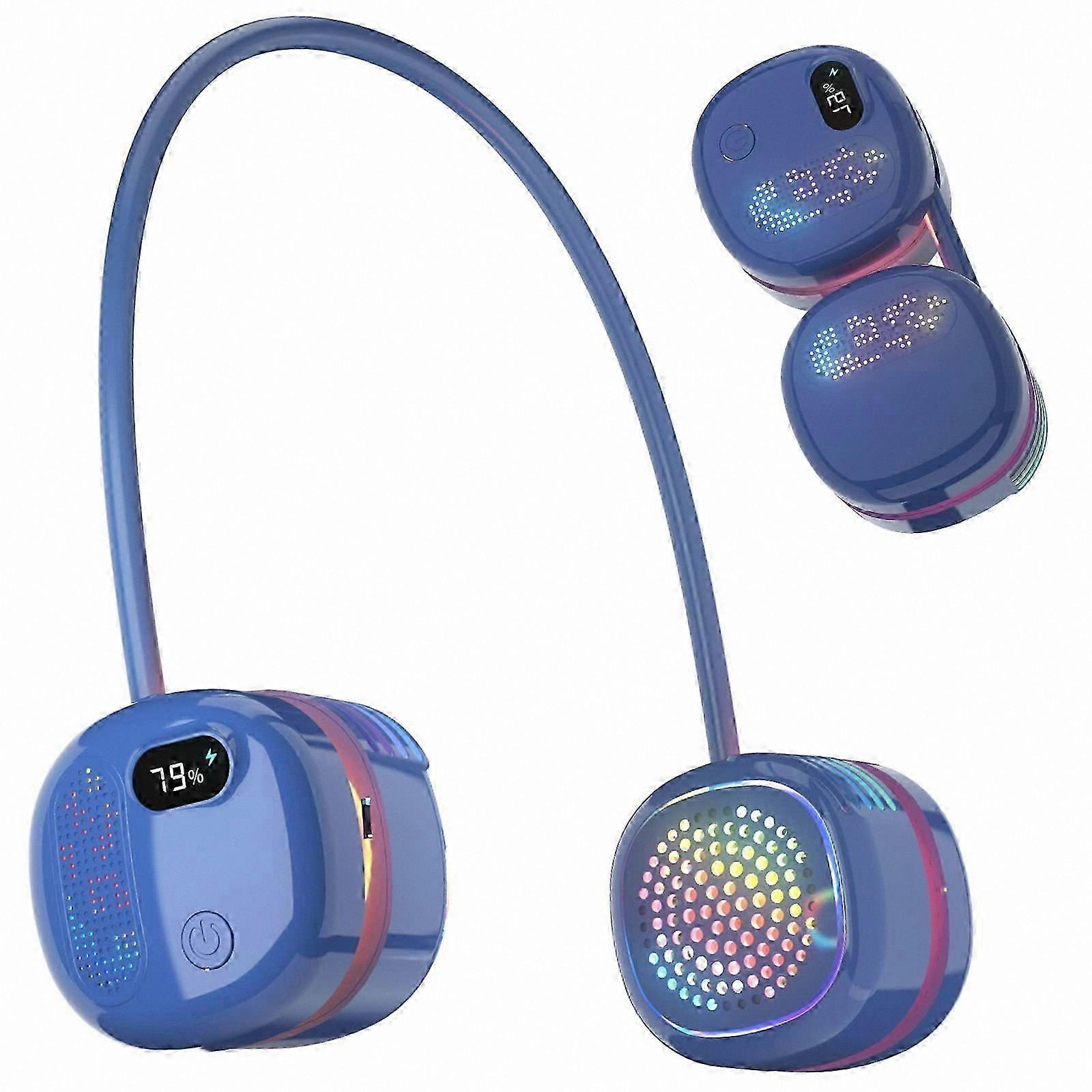 Portable Neck Fan with LCD Display, Rechargeable 2000mAh Battery (Blue)