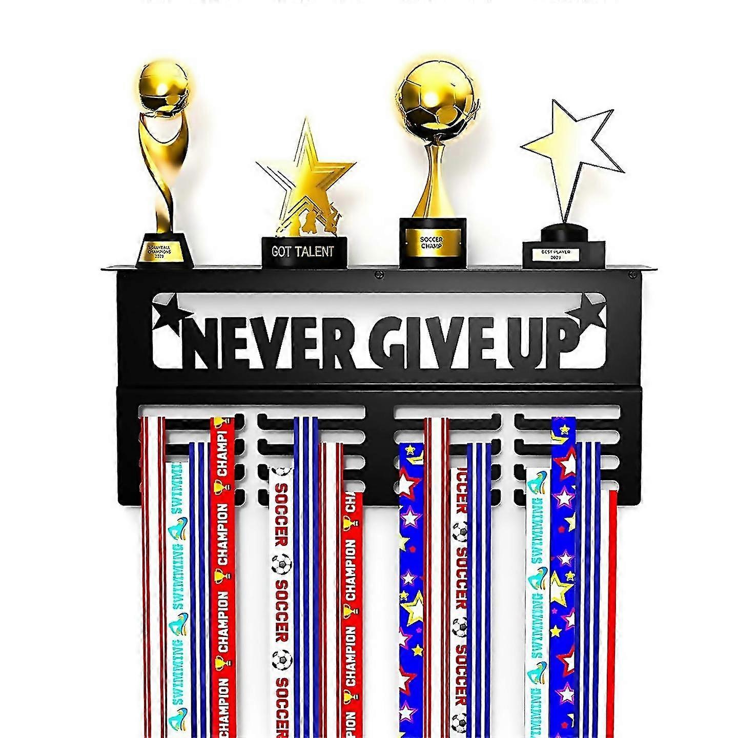 For Never Give Up Medal Hanger Display With Shelf Easy Installb