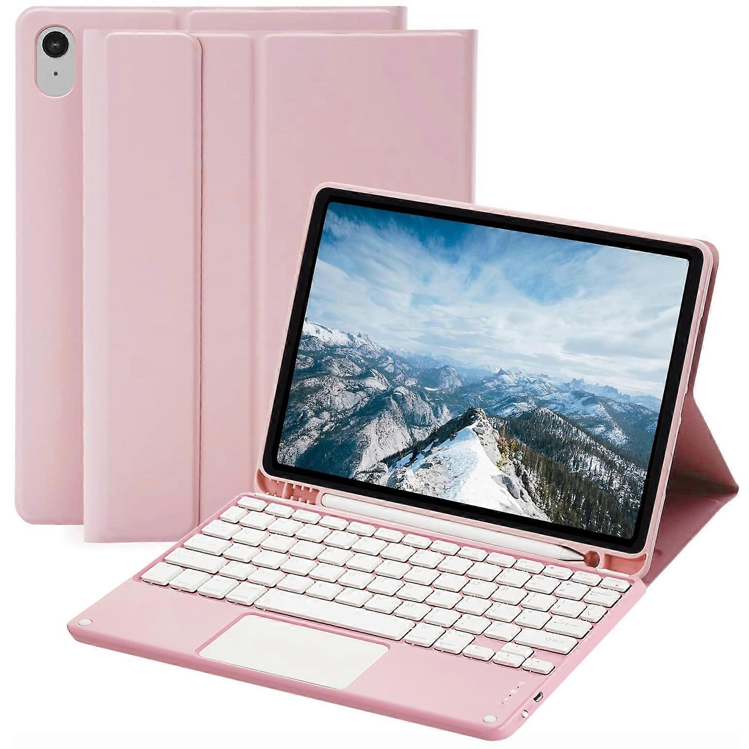 For iPad (2025) / iPad 10.9 (2022) Skin-touch Leather Protective Case with X7 Touchpad Bluetooth-compatible Keyboard Pink