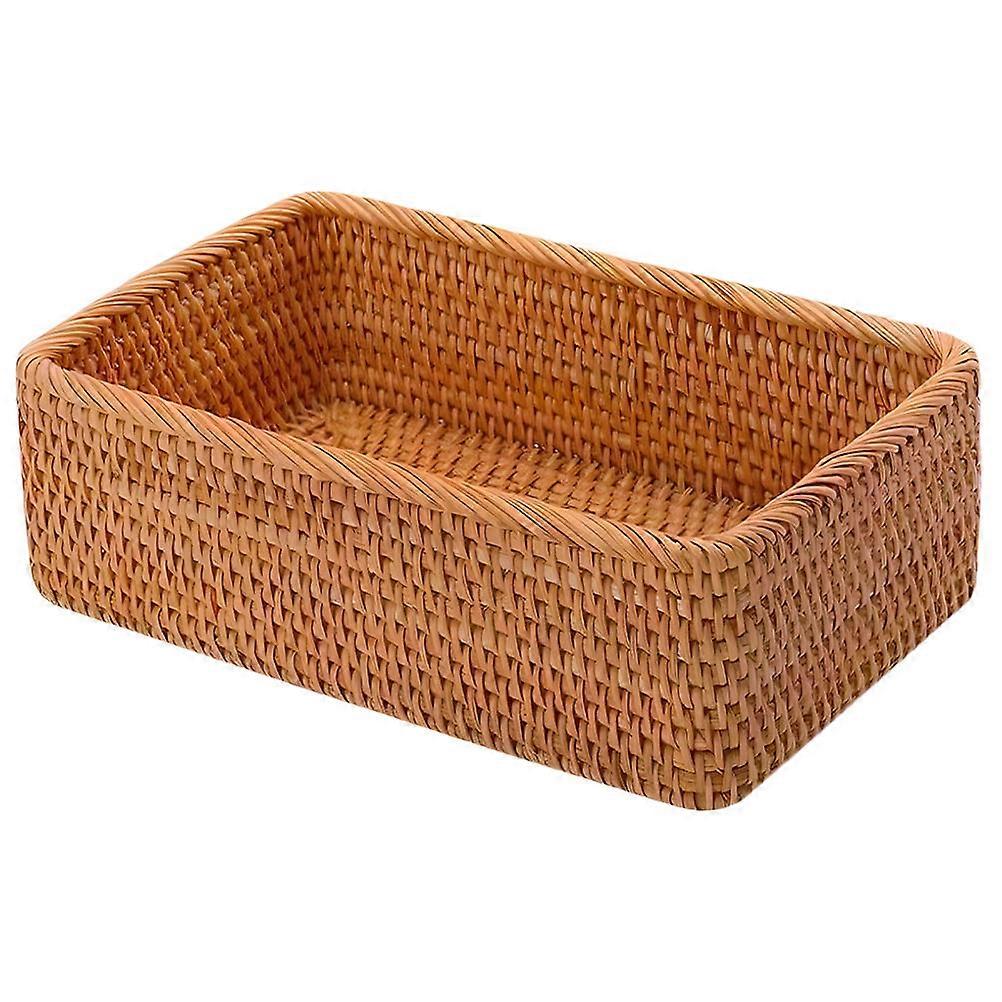 Handwoven Rattan Storage Basket Medium Woven Bin for Home Desk Office Nursery Dormitory Multi Purpose Organizer Container for Snacks Books and Small