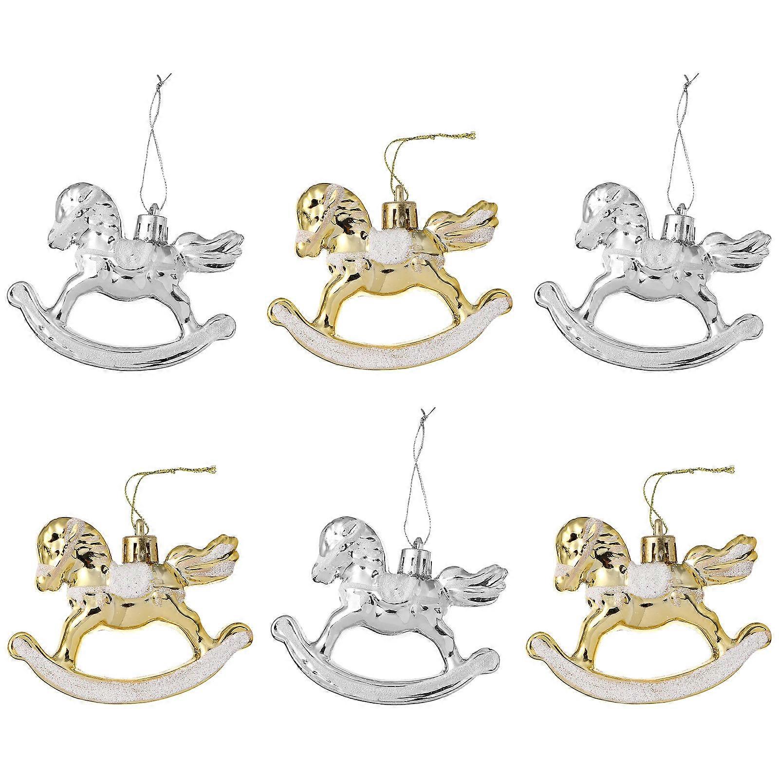 Christmas Pendant in Silver Plastic for Decor Stylish Horse Shaped Christmas Tree Hanging Ornaments 6pcs