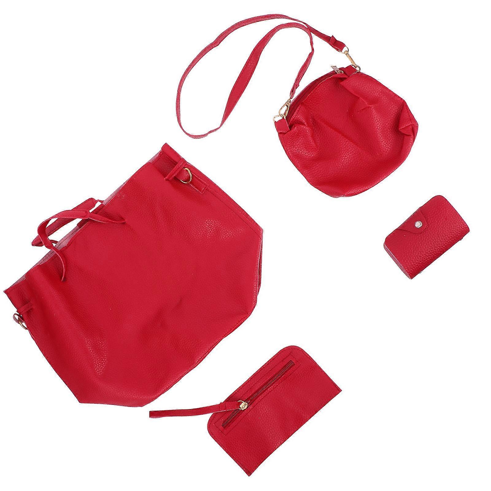 Beach Bags For Women With Zip 1 Set Of 4Pcs Simple Tote Bag Great For Party Red Color Zipper Design Storage