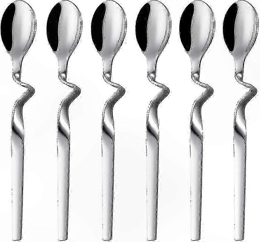Set of 6 Stainless Steel Coffee Stirring Spoons with Curved Handles for Espresso, Jam, and Honey