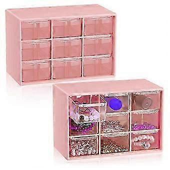 2 Pcs Small Drawer Organizer 9 Drawer Toolbox Mini Drawer Organizer with Clear Drawers Desktop