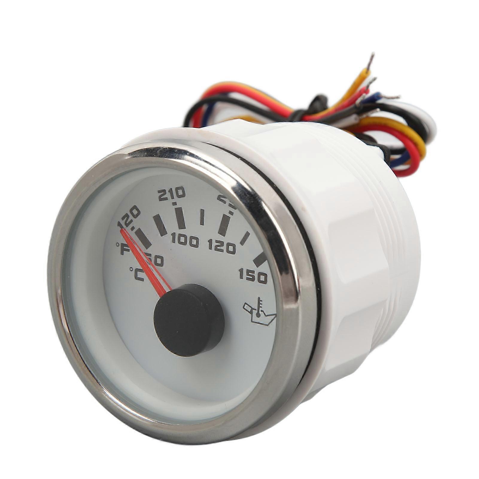 52mm DC 9 32V Oil Temperature Gauge with White Dial Silver Bezel High Precision Electric Thermometer for RV Yachts Fishing Boats