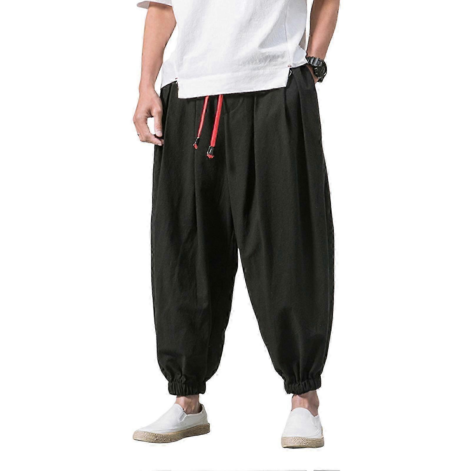 Modified Title: Plus Size Men's Elastic Waist Solid Color Harem Pants with Deep Crotch for Casual Daily Wear