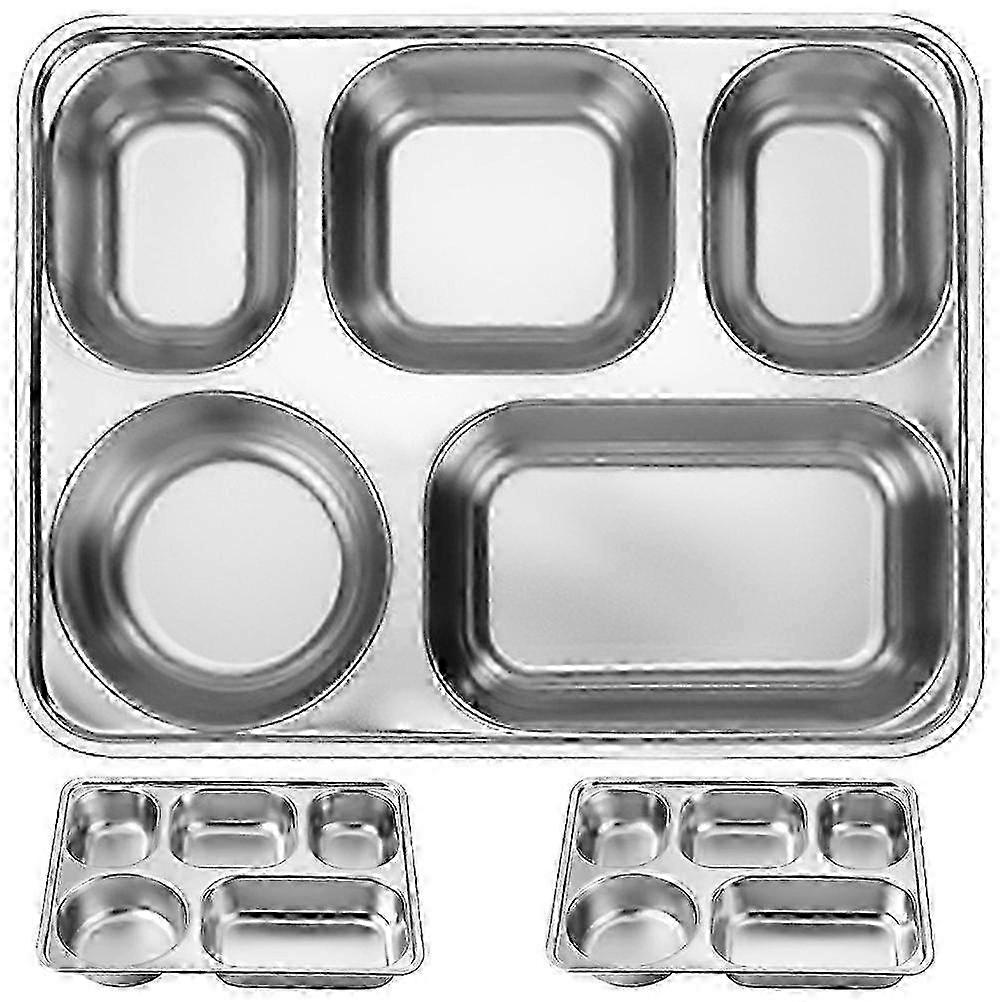 Vassoio diviso in acciaio inox in 3 pezzi per caffetteria, porta piatti da pranzo 28x22 cm in argento per uso scolastico e ufficio