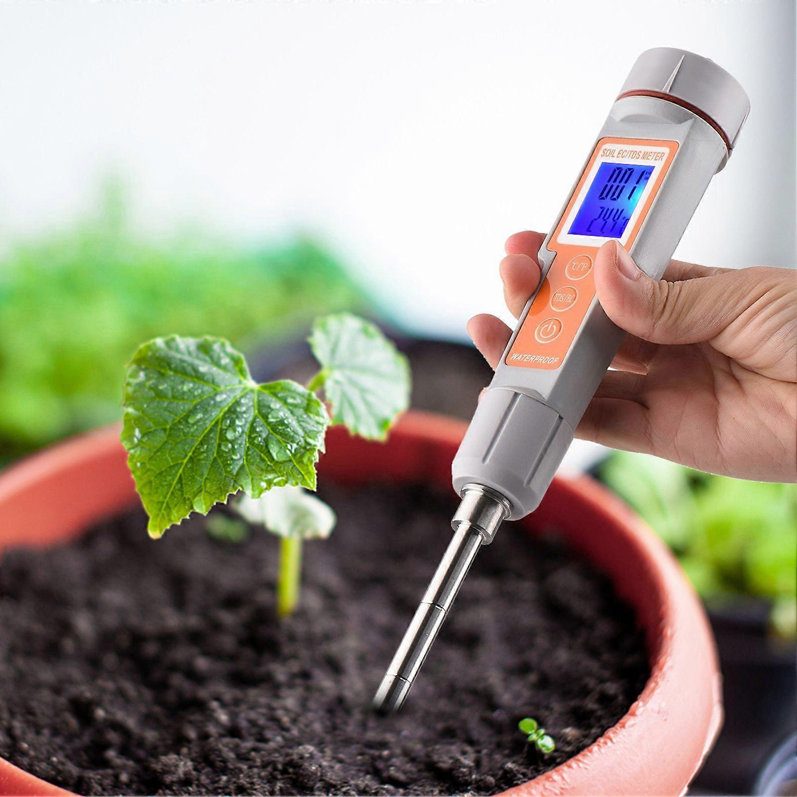 Soil Tester 3 in 1 Multifunction EC/ TDS/ Temperature Digital Soil Test Probe Meter with Backlight Screen Portable Soil Salinity Tester for Greenhouse