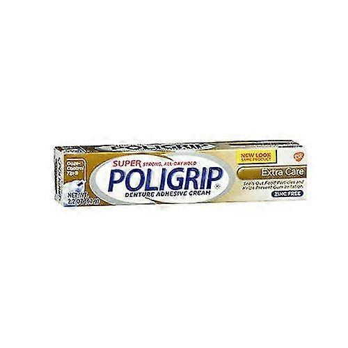 Super Poligrip Protez Yapıştırıcı Krem, Günlük Kullanım İçin 2.2 oz Pakette Ekstra Bakım Formülü