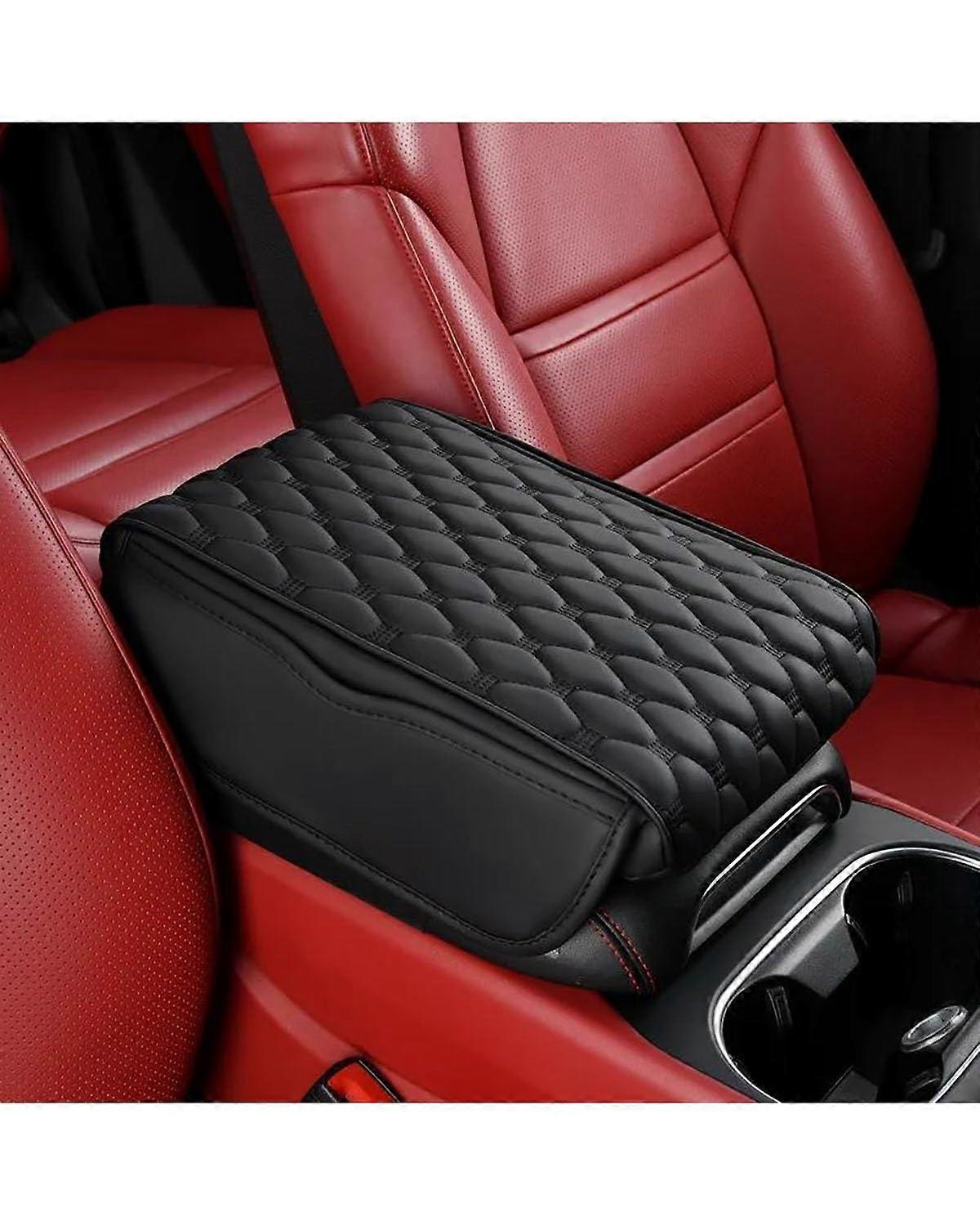 Car Armrest Memory Foam Pad for Center Console, Leather Armrest Cushion with Storage Pocket, Universal Fit, Black