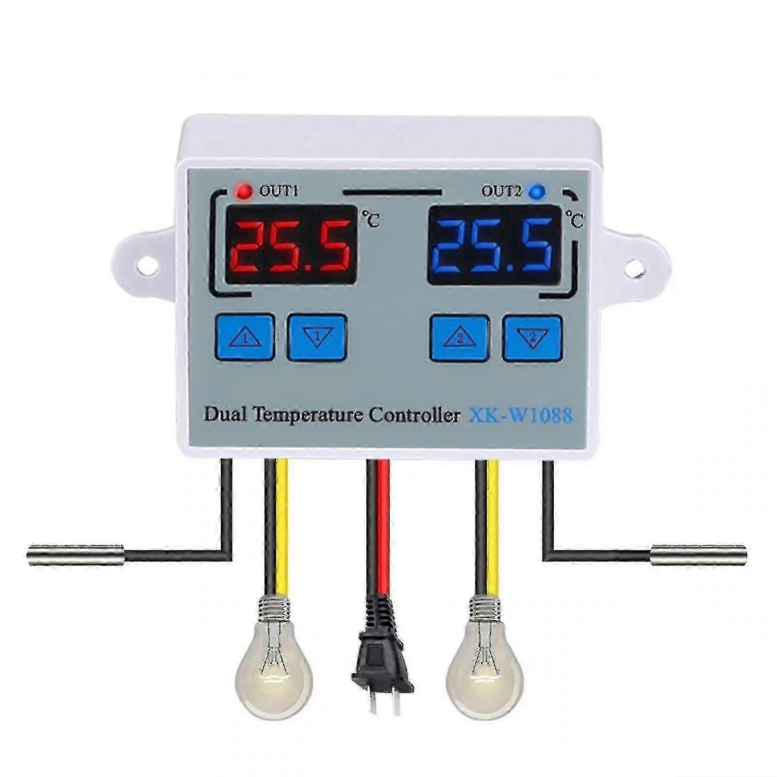 Dual Digital Thermostat Temperature Controller Two Relay Output Thermoregulator For Incubator Heating Cooling Xk-w1088 Ac110-220v