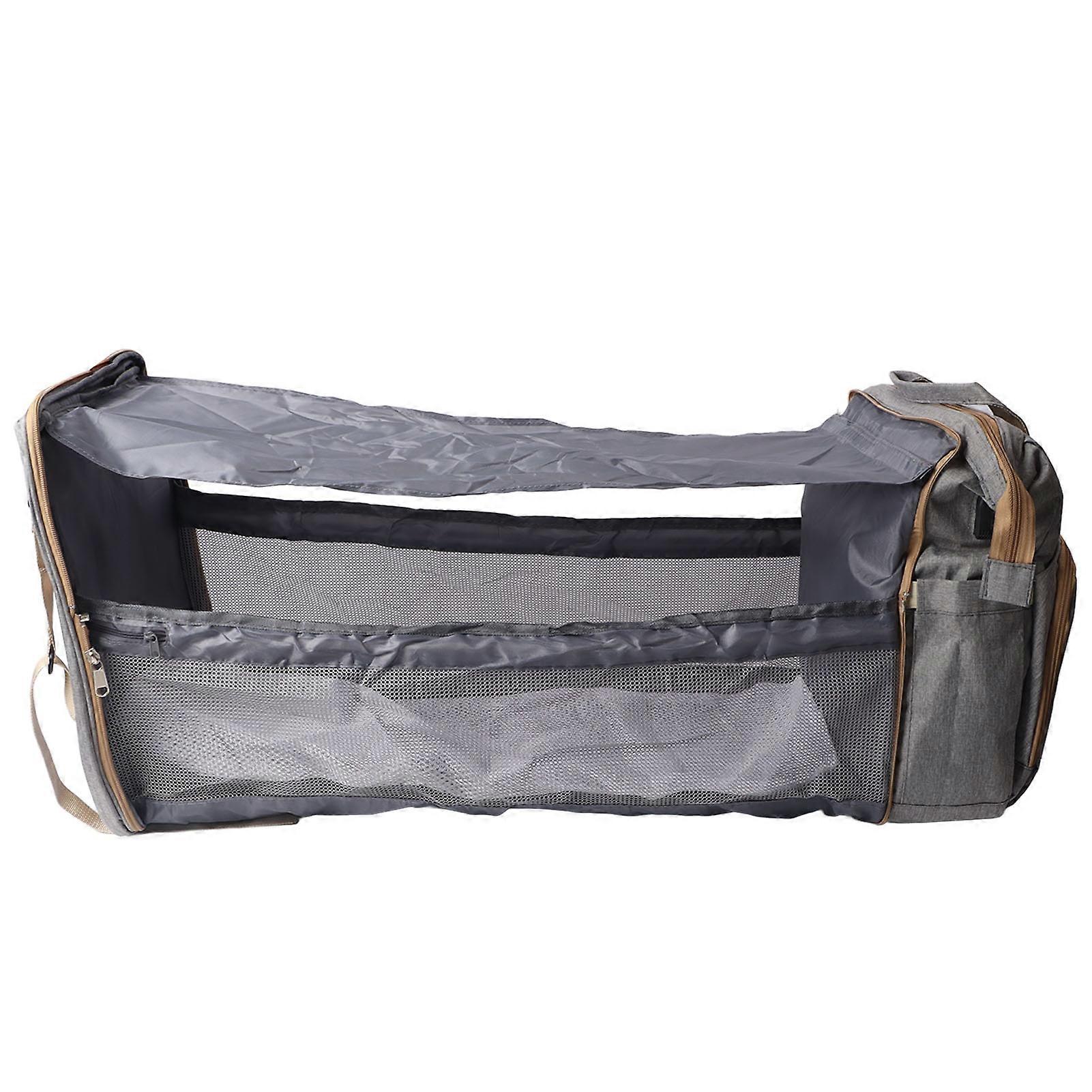 Large Capacity Foldable Baby Diaper Bag Backpack with USB, Gray