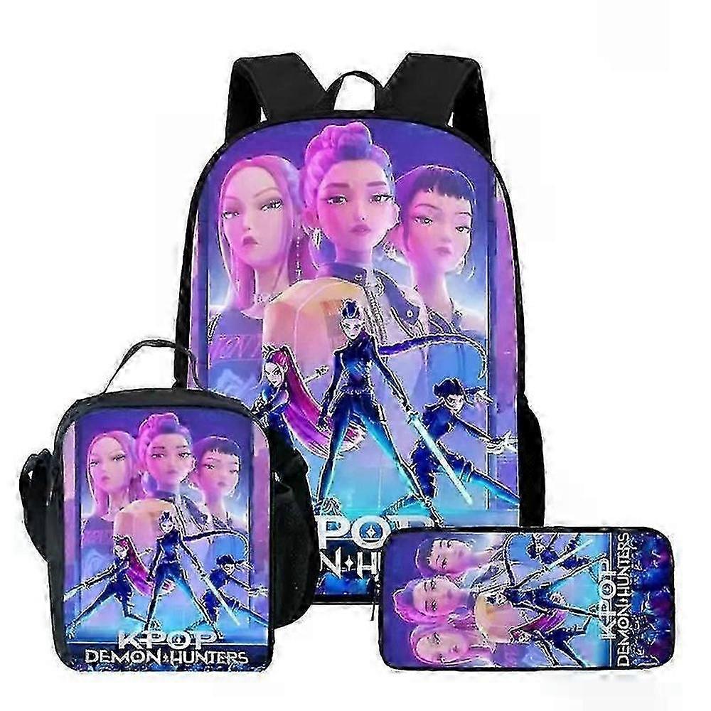 Kpop Demon Hunters School Backpack with Matching Lunch Bag and Pencil Case Set
