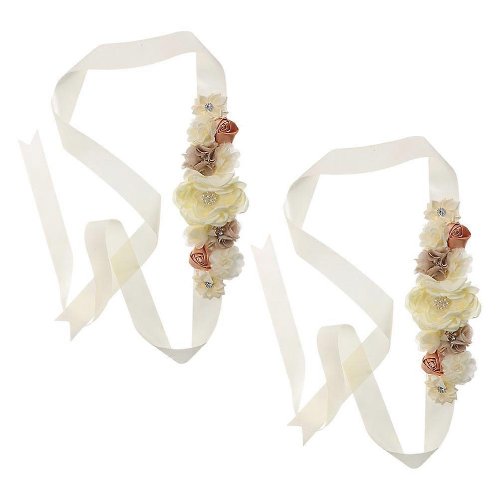 Maternity Sash Floral Belly Band Adjustable Size Beige Color For Baby Shower Maternity Party Photoshoot 2Pack