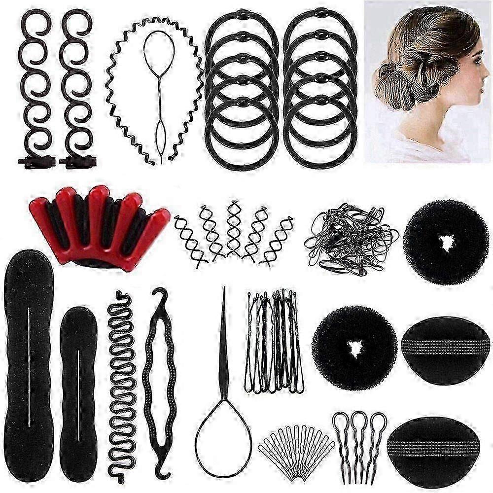 Complete Hair Styling Kit, U Shape Hair Bobby Pins and Elastic Bands for Effortless DIY Hairstyles, High-Density Foam Sponge Bun Maker with All-Day
