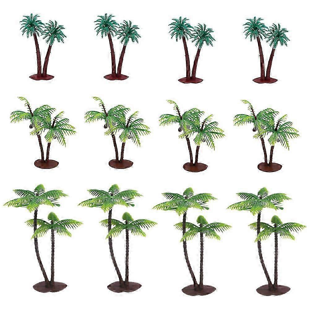 12pcs Realistic Simulation Coconut Tree Model Miniature Palm Tree Model Microlanscape Decor