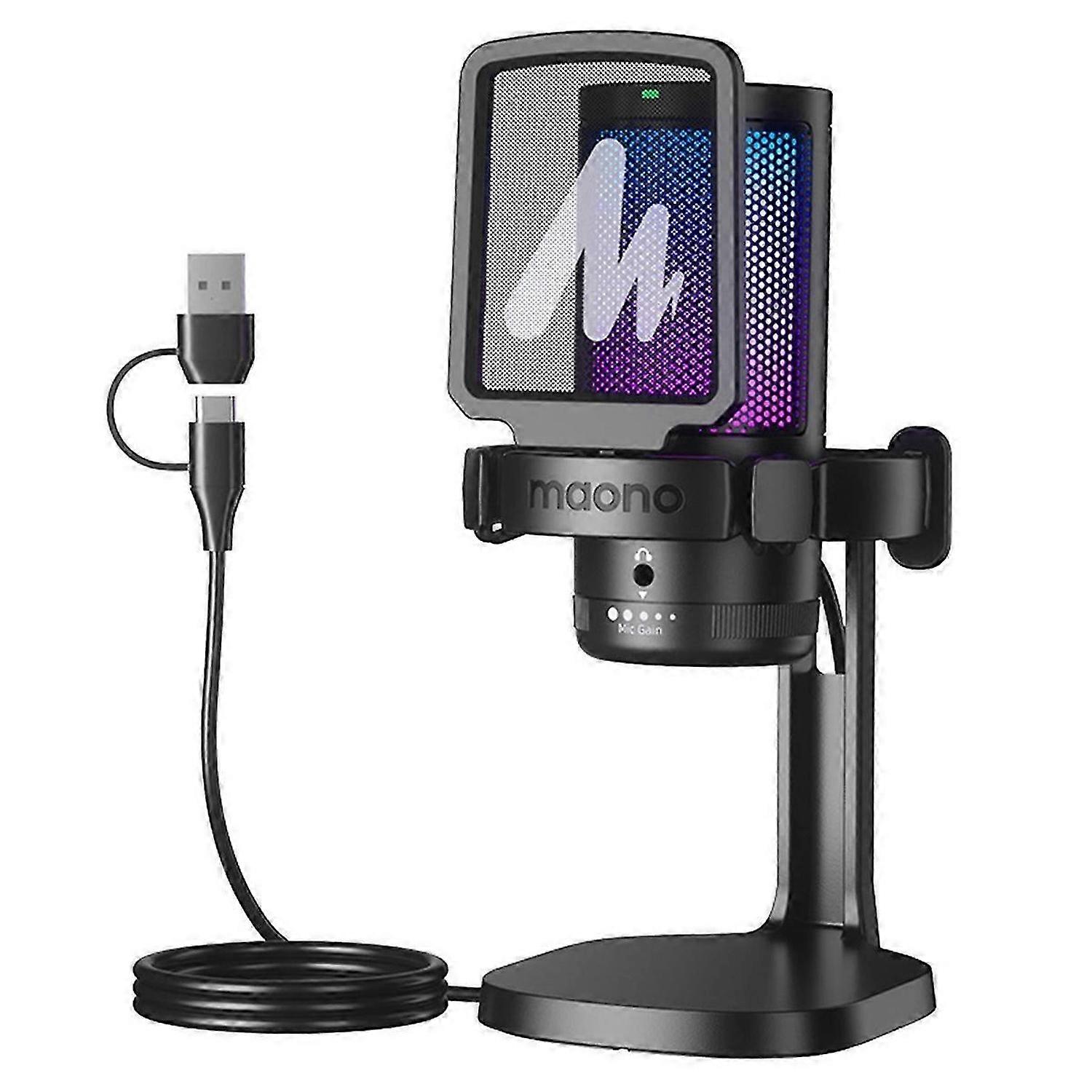 Maono DGM20 USB Microphone RGB Condenser Mic Gaming Microphone with Noise Reduction Software for Gam