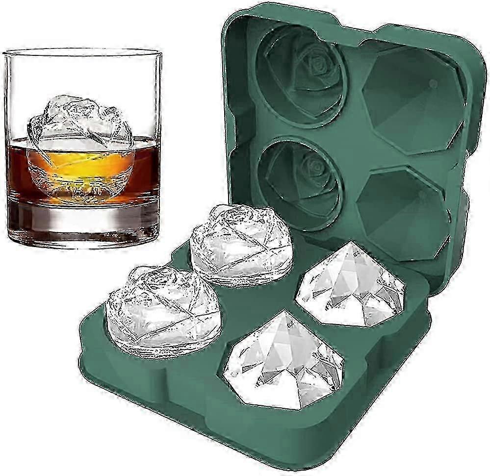 2025 Ice Cube Tray, 2.5 Inch Ice Cube Silicone Molds, 2 Cavity Rose & 2 Diamond Ice Ball Maker