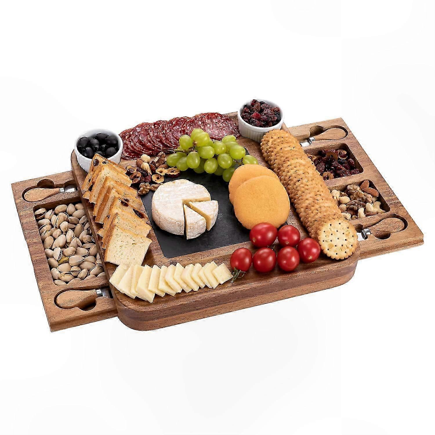 Artisan Cheese Platter with Slide-Out Drawer for Charcuterie and Appetizers