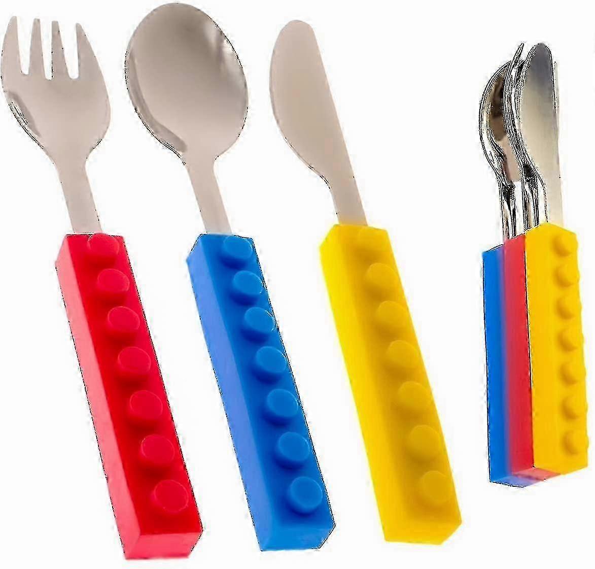 Set Of 3 Interlocking Block Kids Silverware,toddler Fork And Spoon Set compatible for 2025