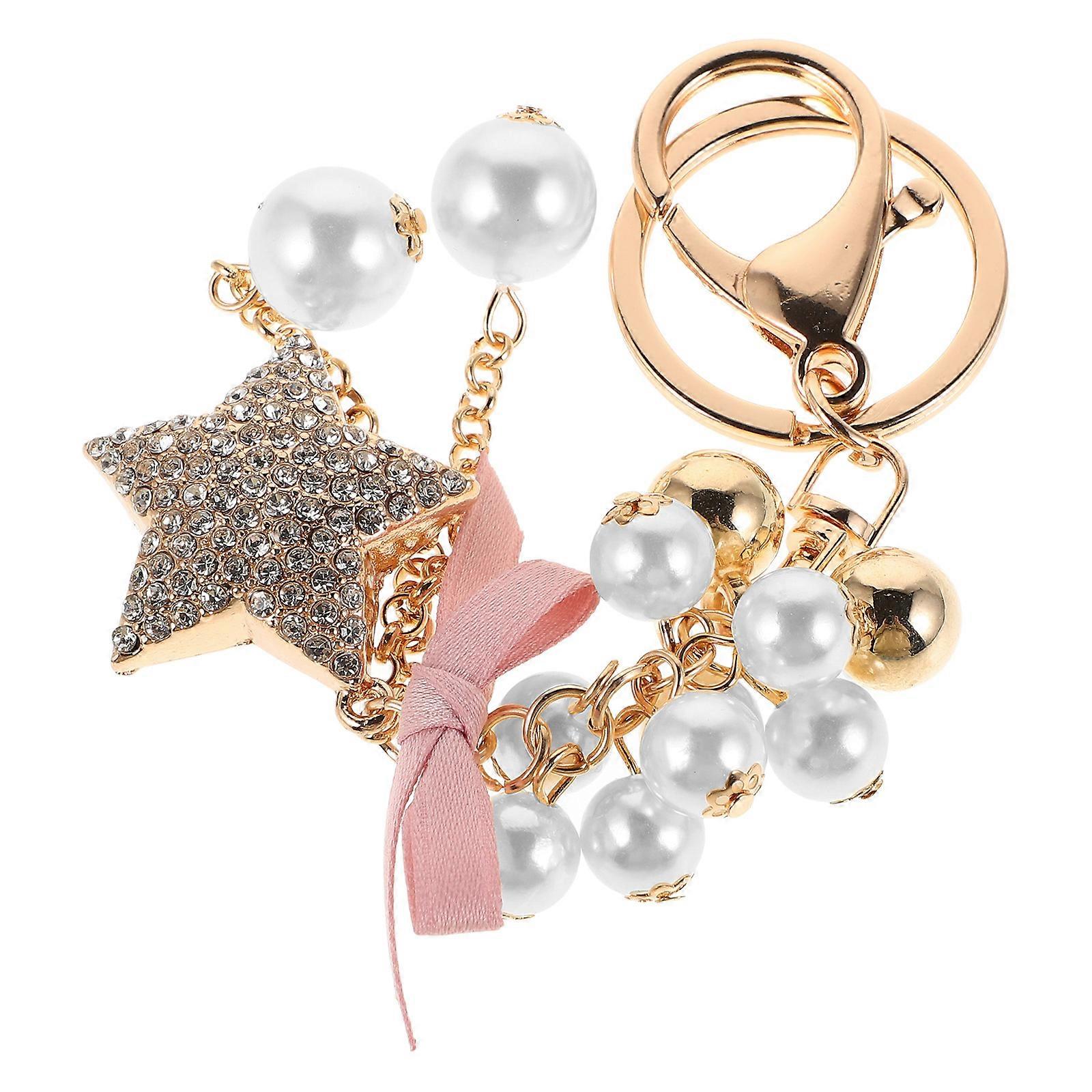 Bowknot Pendant Keychain with Star Design and Pink Accessory