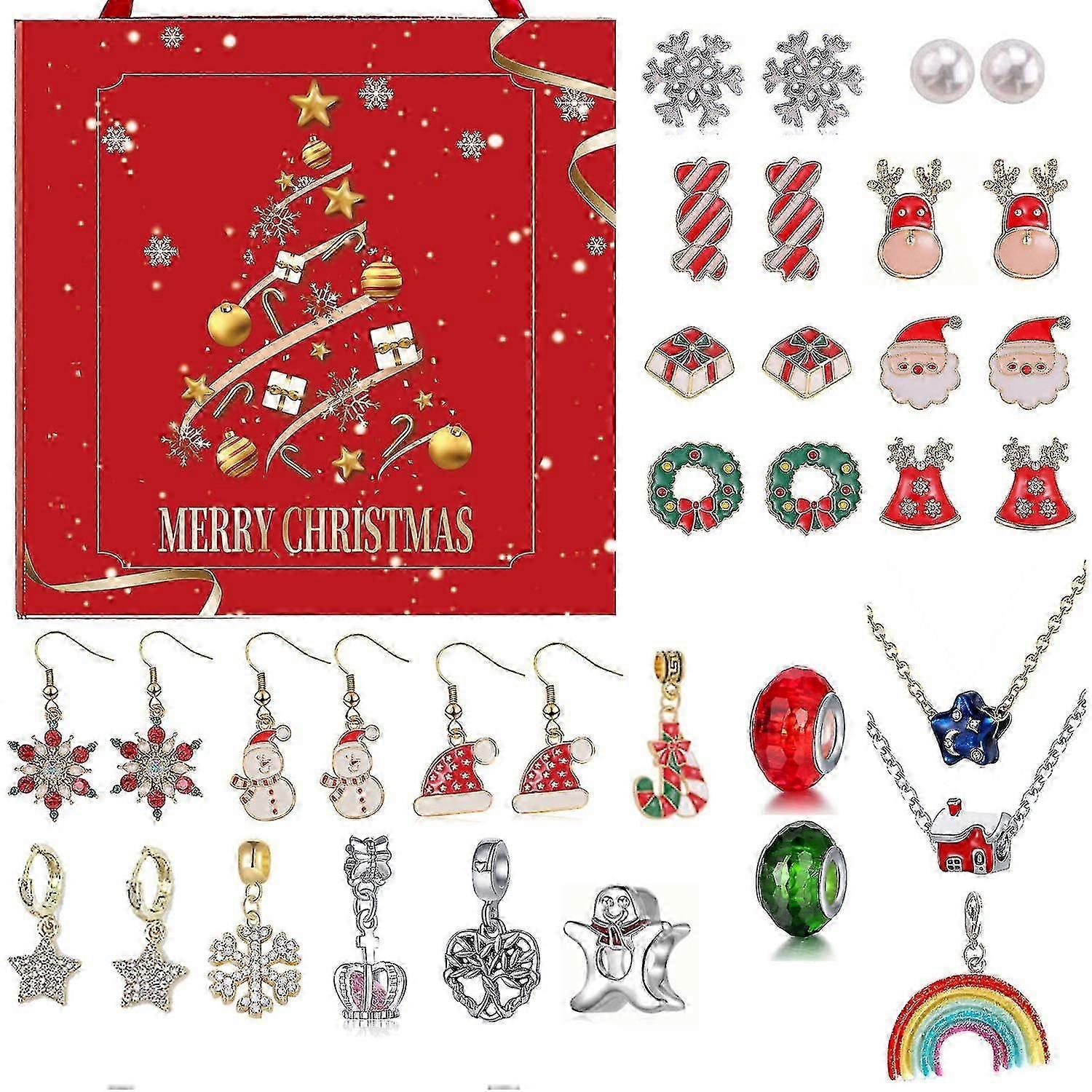 Advent Takvimi 2024 Kızlar 24 Gün Noel Geri Sayım Takvimleri Charm Diy Yapma Kiti Hediyeler Charm Bilezik Kolye Takı Genç