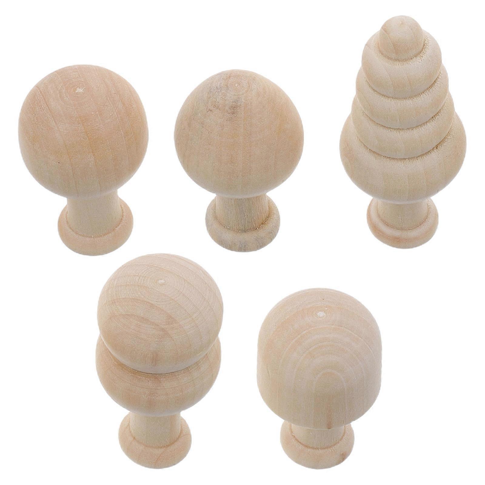 Wooden Mushroom and Tree Figures for DIY Crafts 2Sets Beige Wood