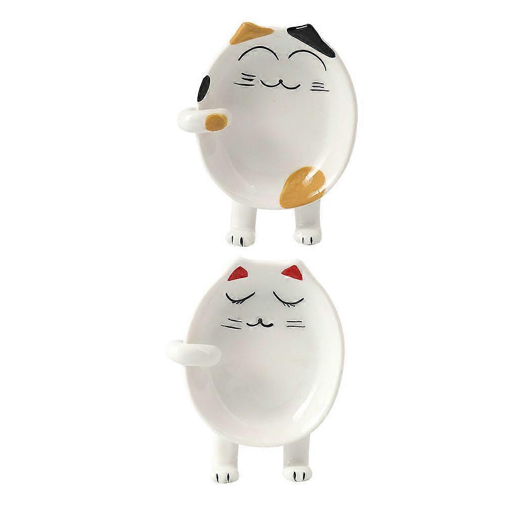 Cartoon Ceramic Spoon Rest Pot Lid Holder For Kitchen Use Assorted Color Practical Design 2Pcs