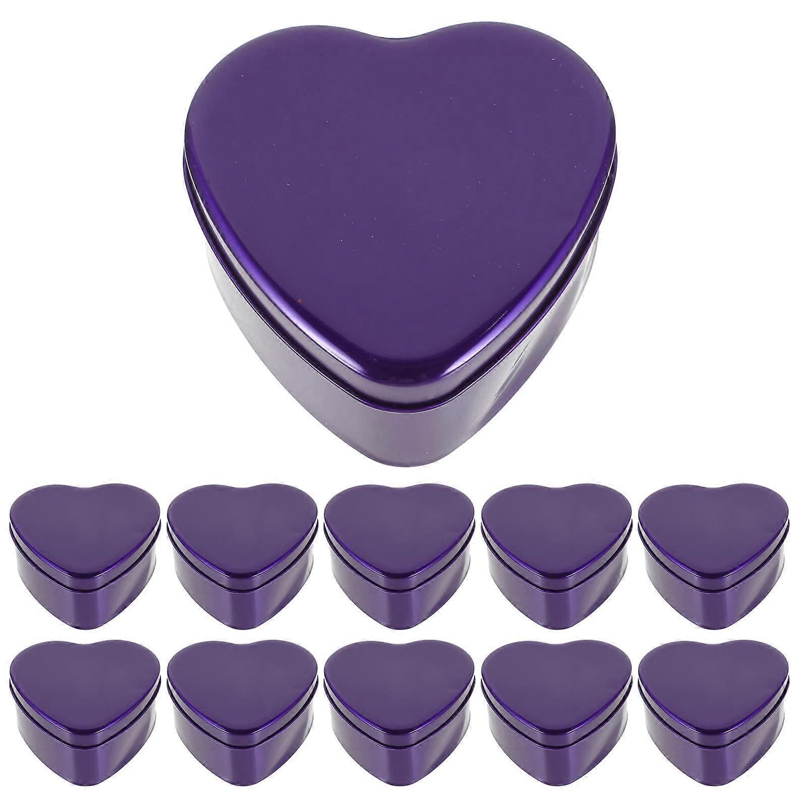 10Pcs Heart Shaped Box Portable Wedding Gift Container For Guests In Middle Size Purple