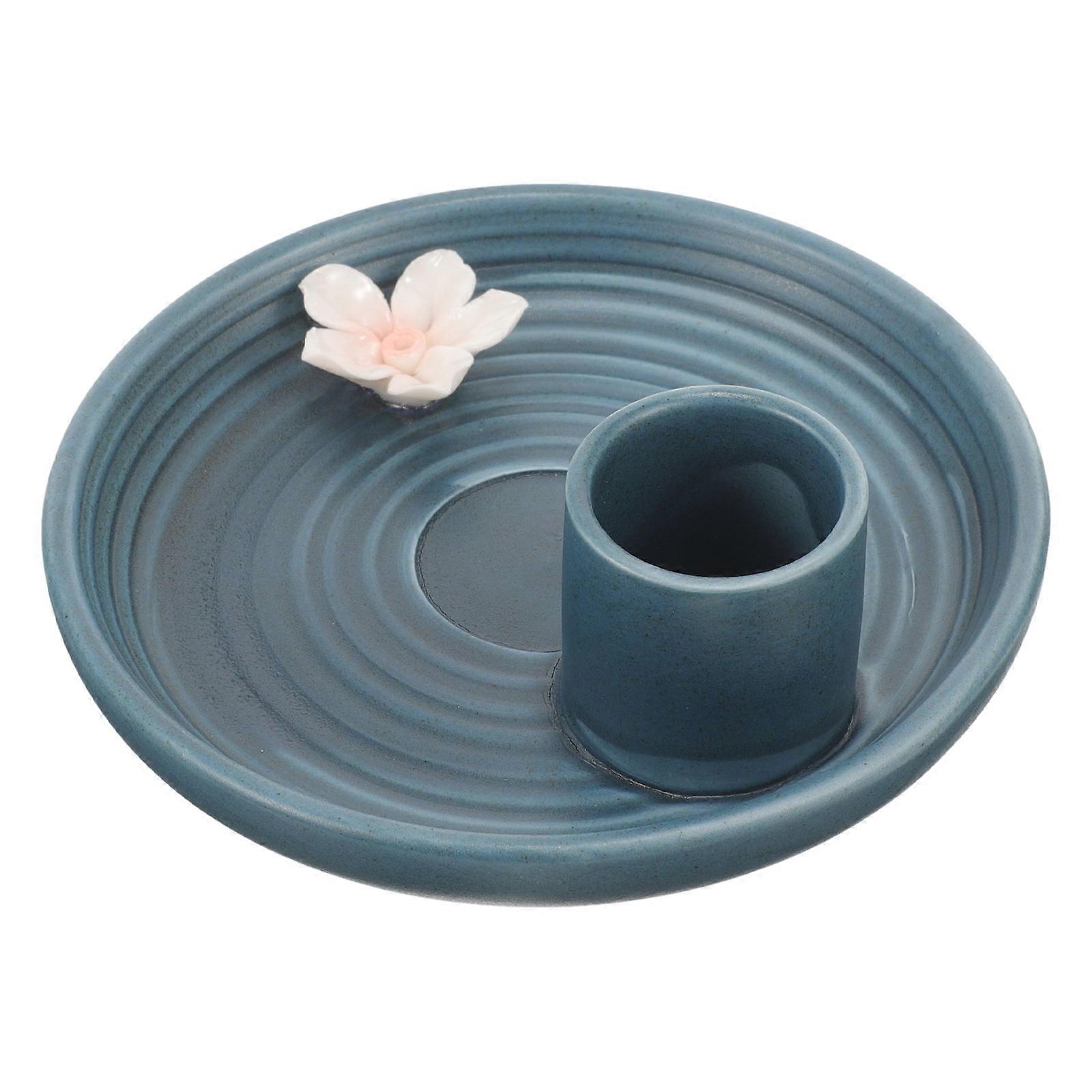 Ceramic Incense Burner Holder for 3Pcs Desktop Use in Blue