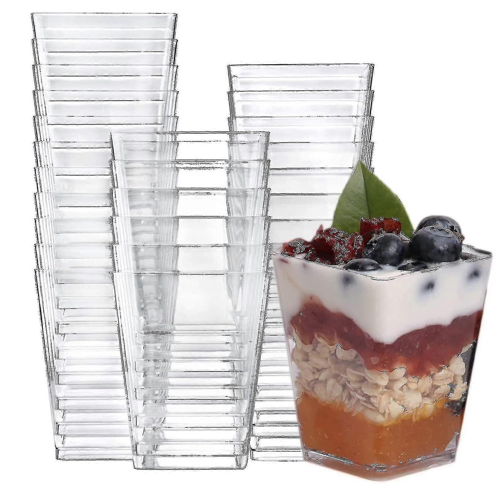 50pcs Dessert Cups With Lids And Spoons Square Dessert Cups Set Reusable Plastic Dessert Cups-o