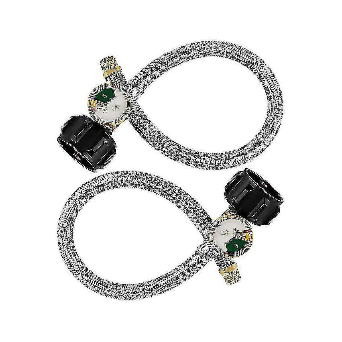 15 Inch RV Propane Hose Pigtail with Gauge for 5-40Lb Tanks - Stainless Braided Propane Hose Quick-Good