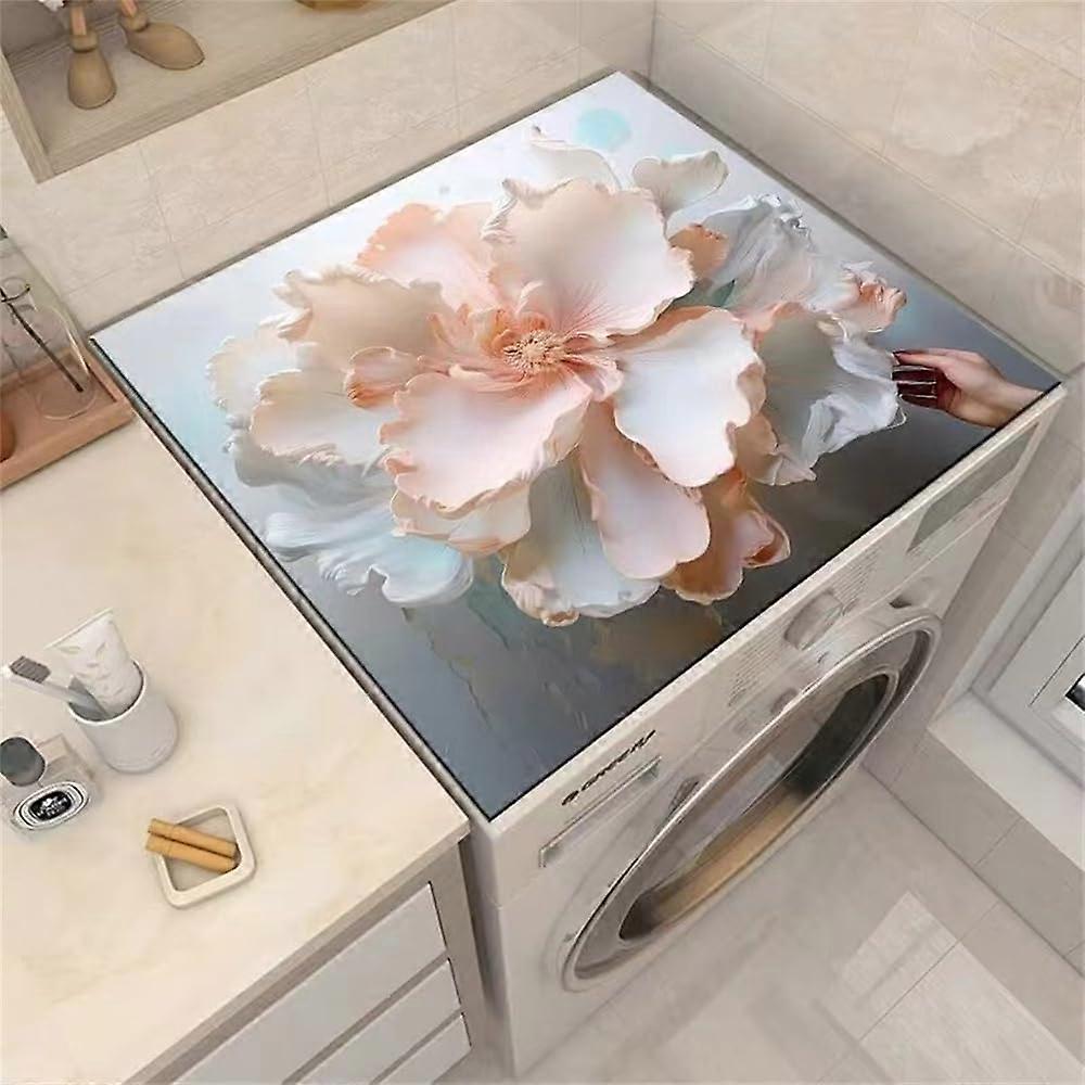 Flower Pattern Washer And Dryer  Protector 60x60cm Silicone Mat AntiSlip Absorbent QuickDry Pink