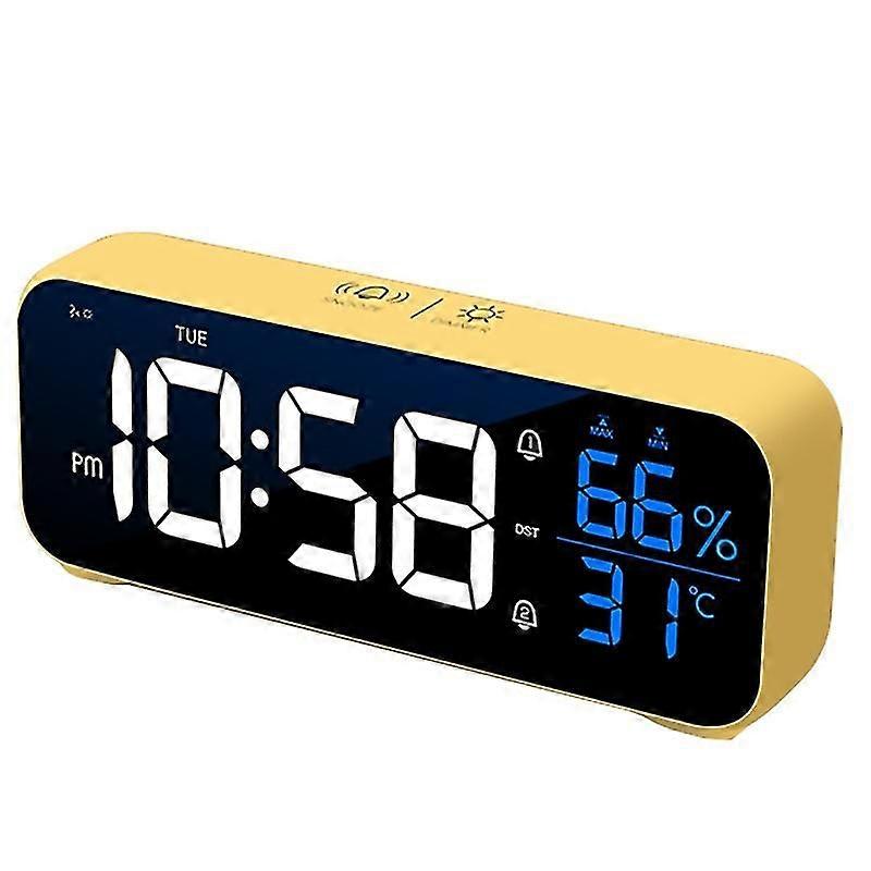ساعة التحكم الصوتي درجة الحرارة الموسيقى أدى المنبه الرقمي الرطوبة عرض ساعات سطح المكتب