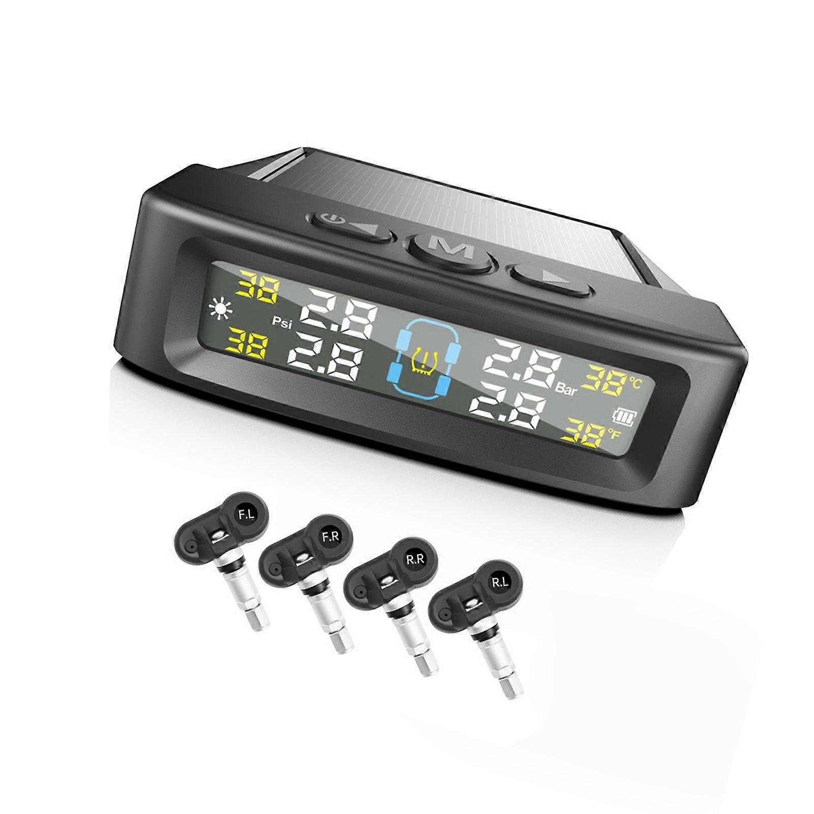 Tire Pressure Monitoring System,Waterproof TPMS Sensors Set,Solar USB Powered Digital Display for Car SUV Multicolor