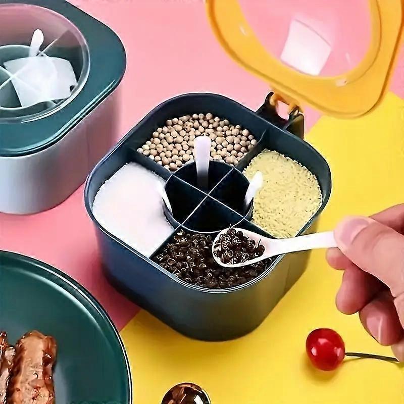 4-In-1 Large Capacity Spice Box Set with Lid & Spoon, Durable Abs Material, 2 Colors Available, Perfect for Kitchen Organization