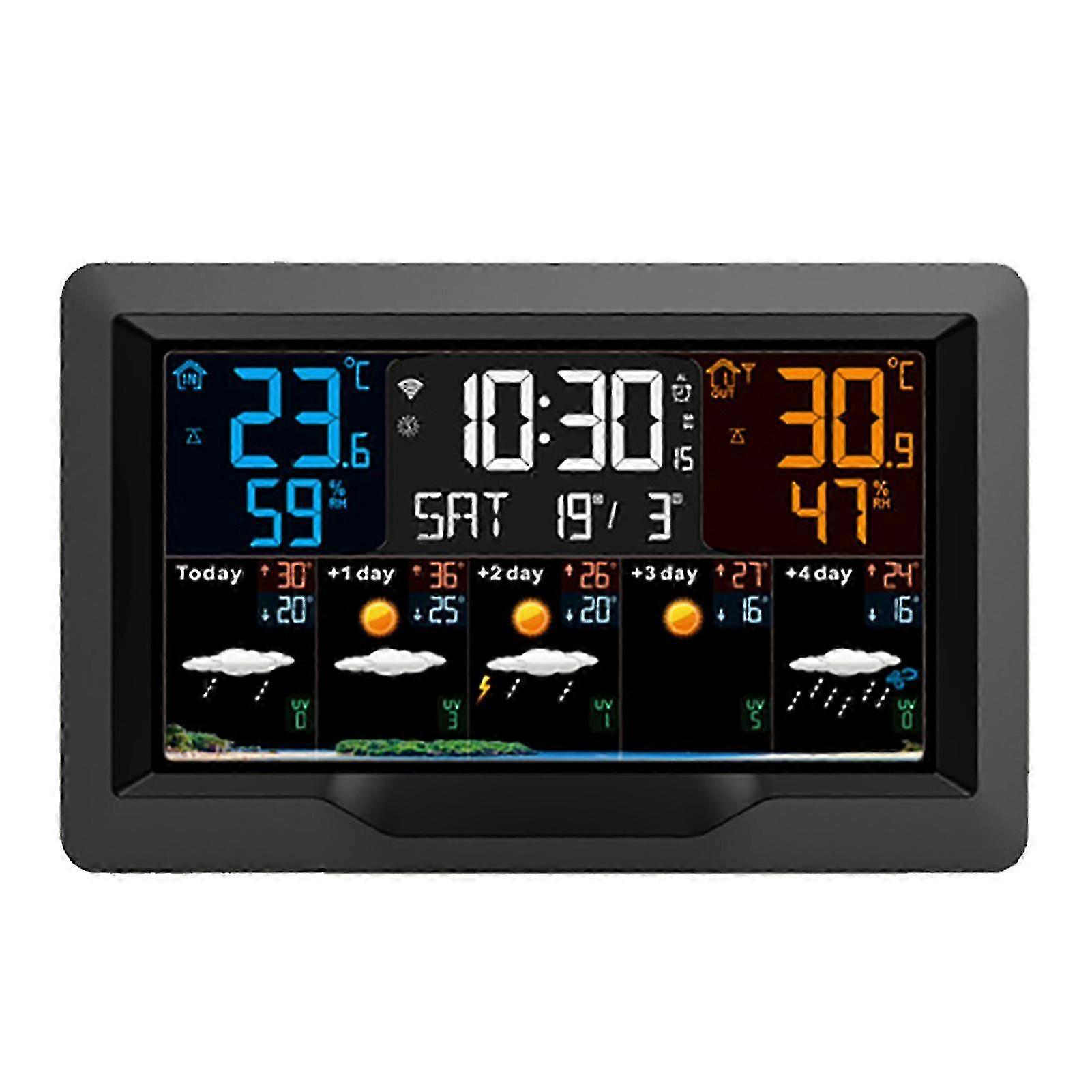 FJ3390TY-A WIFI Smart Weather Station with Clock Indoor and Outdoor Temperature & Humidity Meter Multifunctional Large Color Screen Weather Clock