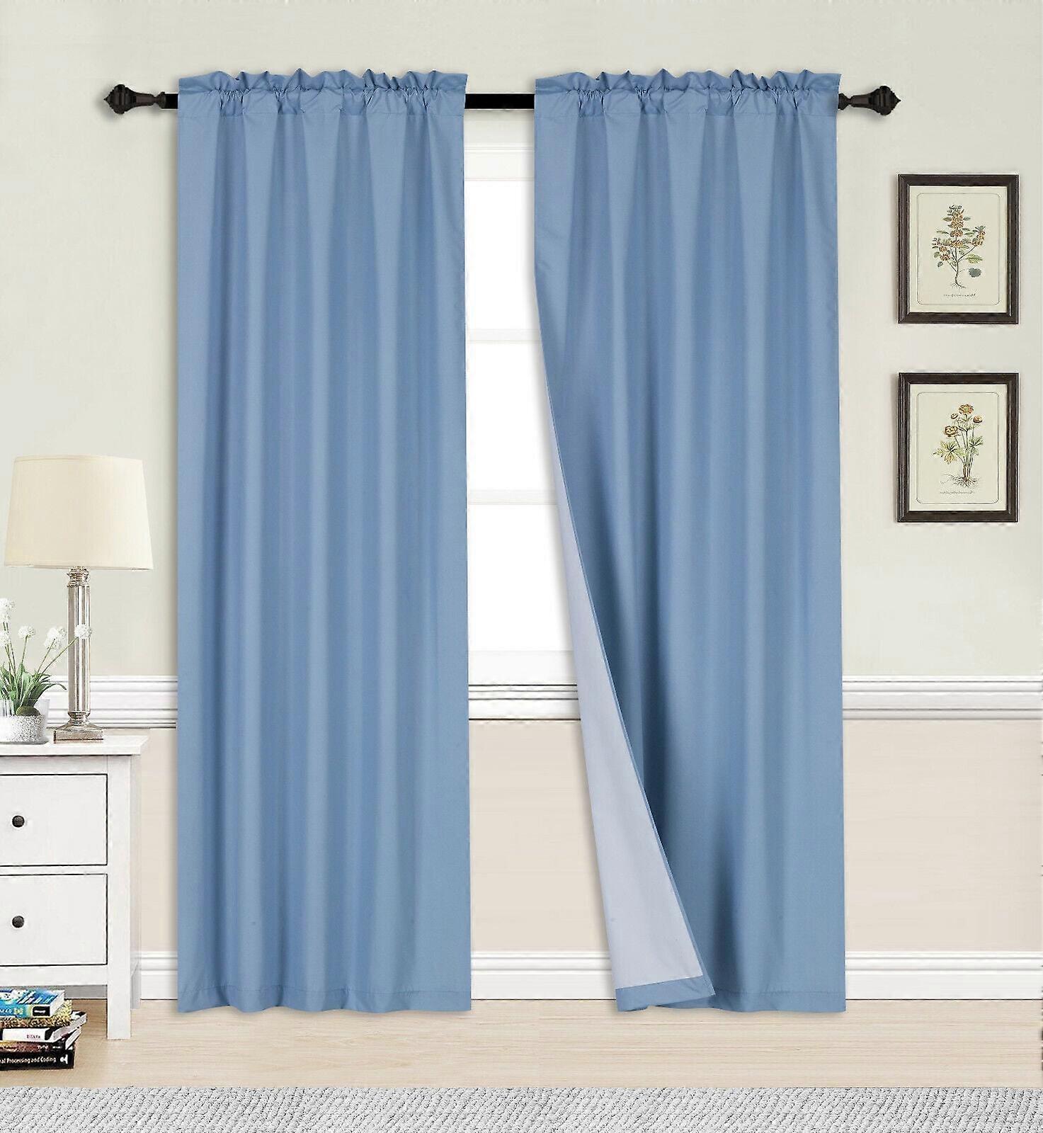 1 Set Rod Pocket Insulated Thermal Lined Panel Blackout Window Curtain