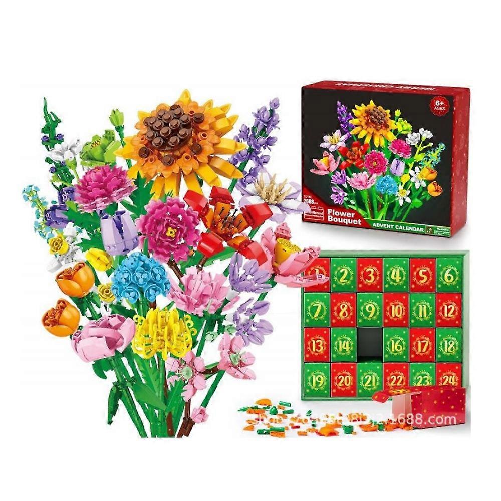 2025 Advent calendar Flower Bouquet Building Blocks Christmas Advent Calendar , Christmas 24 Days Sunflower Bouquet Surprise Box Sunflower