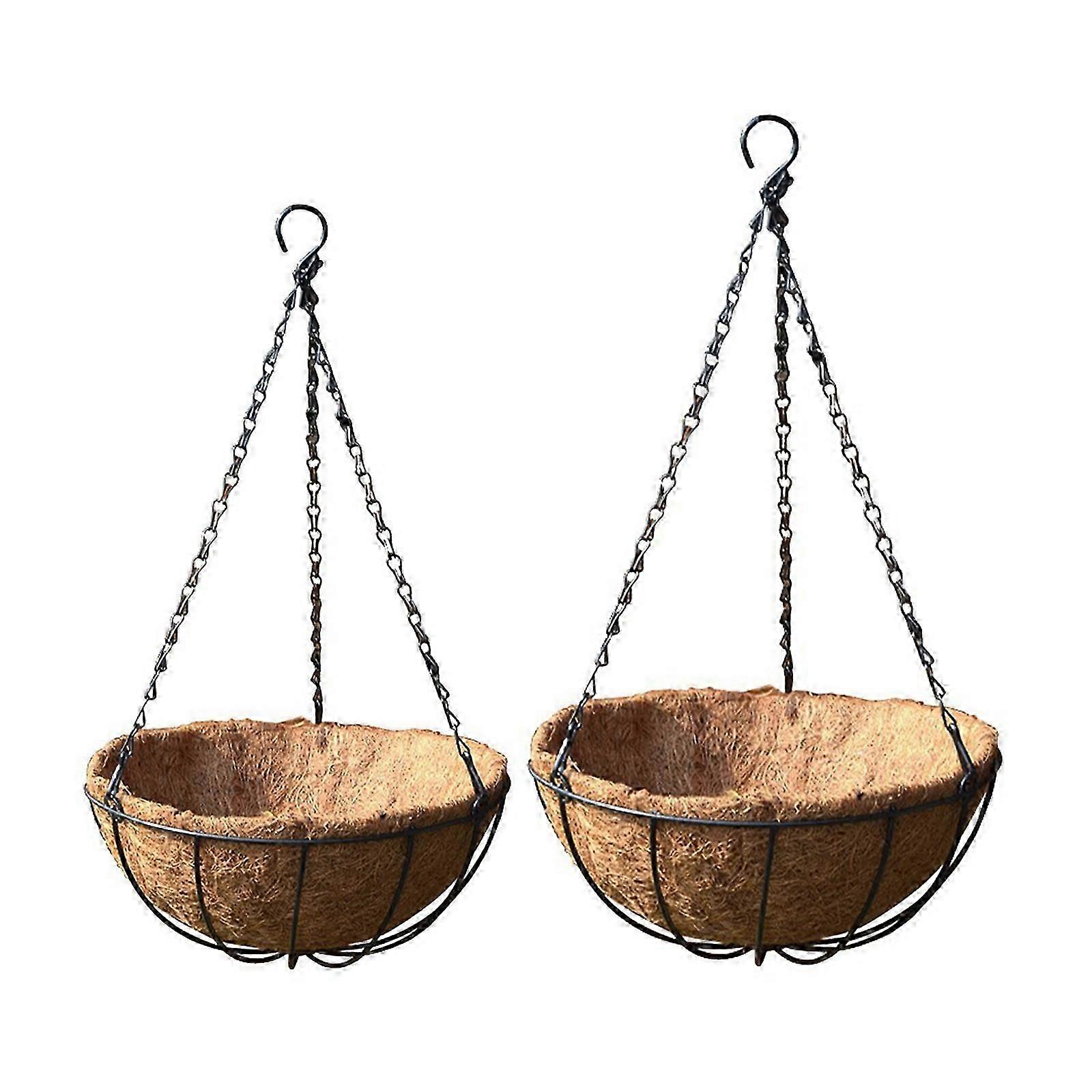 Durable Metal Wire Hanging Flower Baskets, Coconut-Lined, 12" & 14" (2 Pack)
