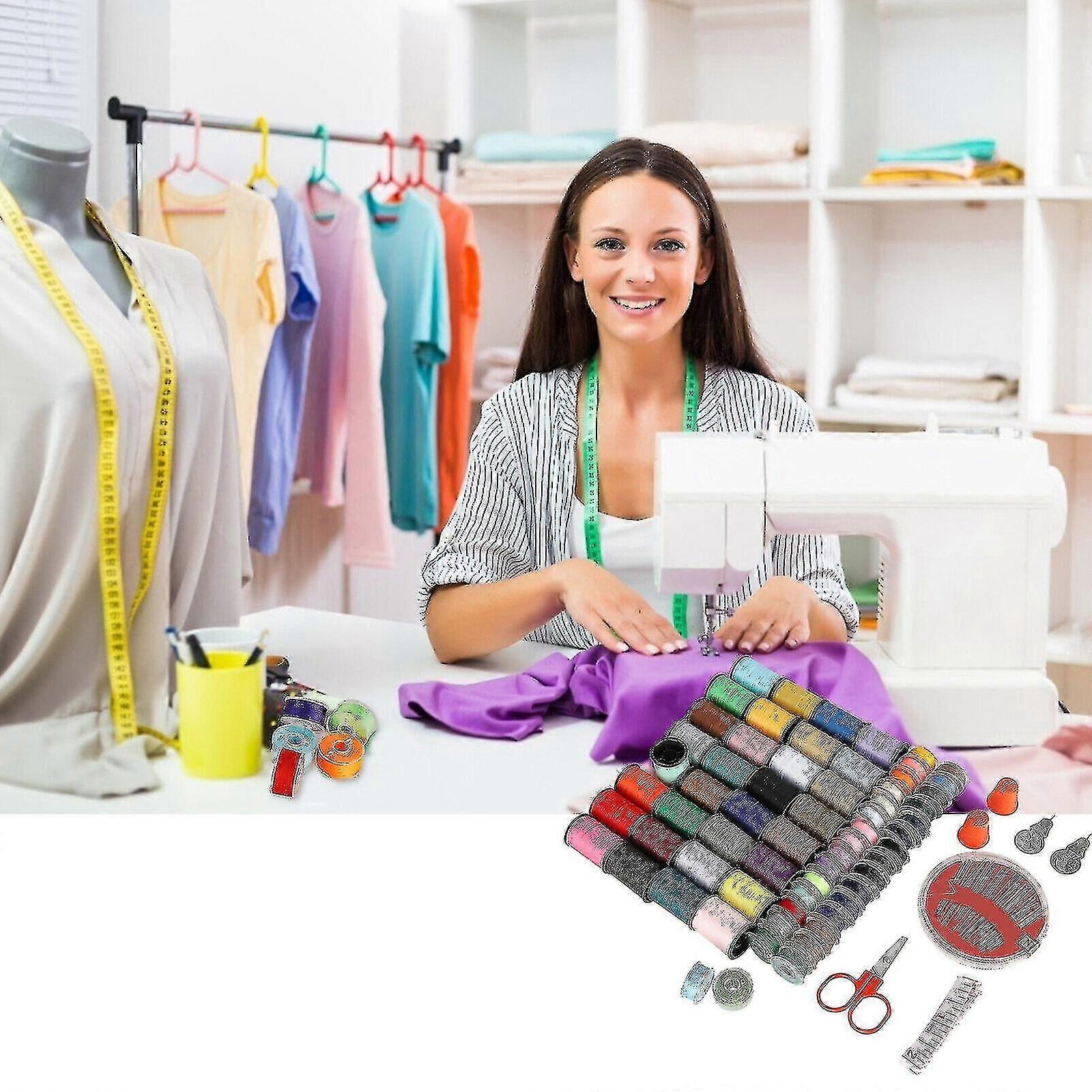 64 Rolls Sewing Machine Line Thread Spool Set Bobbin Cotton Reel Needle Tape Kit