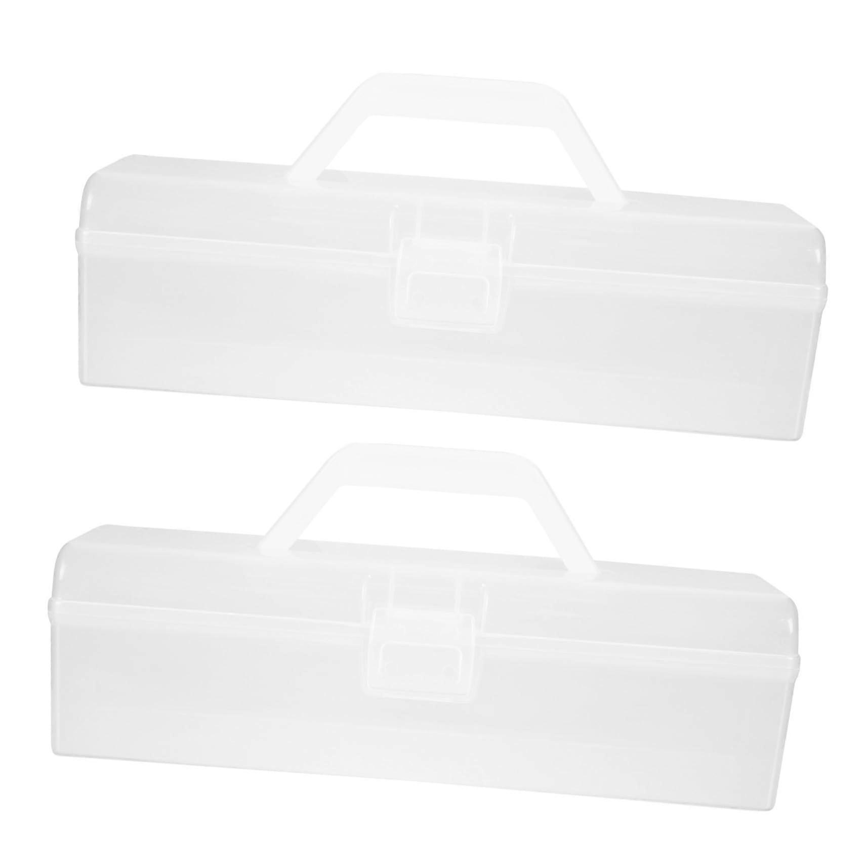 2 Pack White Desktop Storage Boxes with Handle for Office Supplies Makeup and Household Items